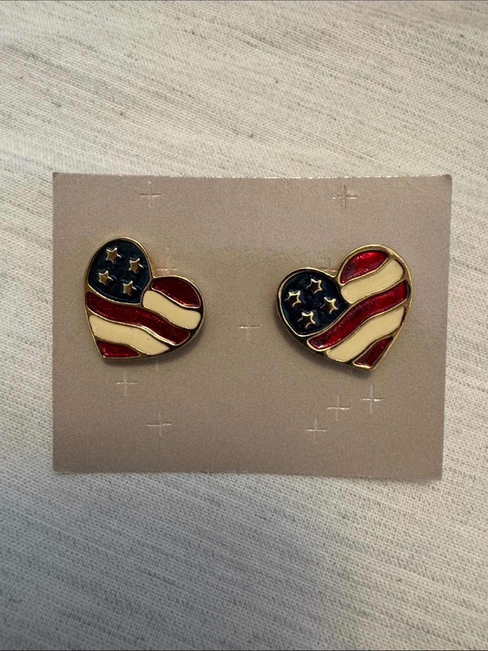 Avon Patriotic Heart Flag Stud Earrings - Red, White & Blue